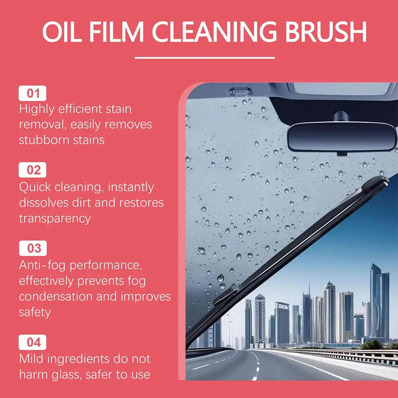 Car Glass Glossy Powerful Car Windshield Cleaner Oil Film Remover Car Window Glass Cleaner Removes Dirt Car Cleaning Brush