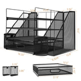 Office Desk Organizer and Accessories Large capacity Desktop 4 Tray File Organizer with Drawer and 2 Pen Holder for School Home