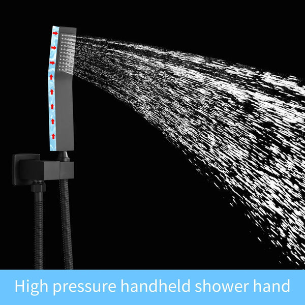 Wall-Mounted Shower System with 12 Rainfall & Handheld Faucet - Matte Black Finish, Brass Rough-In