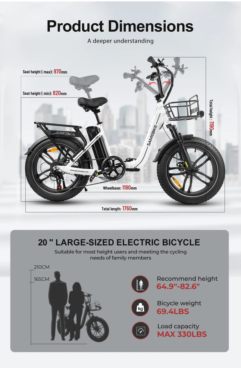 SAMEBIKE C05 Pro Foldable Adult Electric Bicycle 500W 36V 13ah Lithium Battery 20 inch Tire Mountain Off road Electric Bicycle