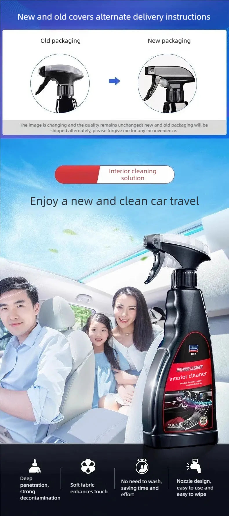 500ml Liquid Car Interior Detailer Cleaner Car Stain Remover Car Interior Wash Maintenance for Auto Home Use