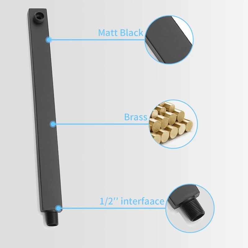 Wall-Mounted Shower System with 12 Rainfall & Handheld Faucet - Matte Black Finish, Brass Rough-In