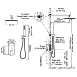Wall-Mounted Shower System with 12 Rainfall & Handheld Faucet - Matte Black Finish, Brass Rough-In