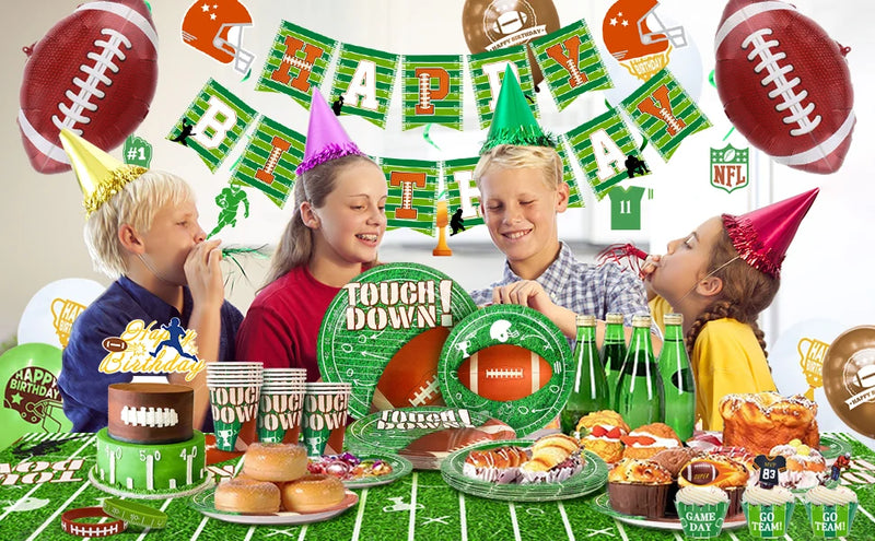 Football Birthday Party Supplies,102pcs Party Decorations&Tableware Set-Football Party Plates Napkins Tablecloth Balloons etc