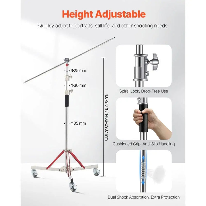 Professional Heavy Duty Adjustable Height Tripod Lighting Stand with Casters Max 10.5ft/320cm