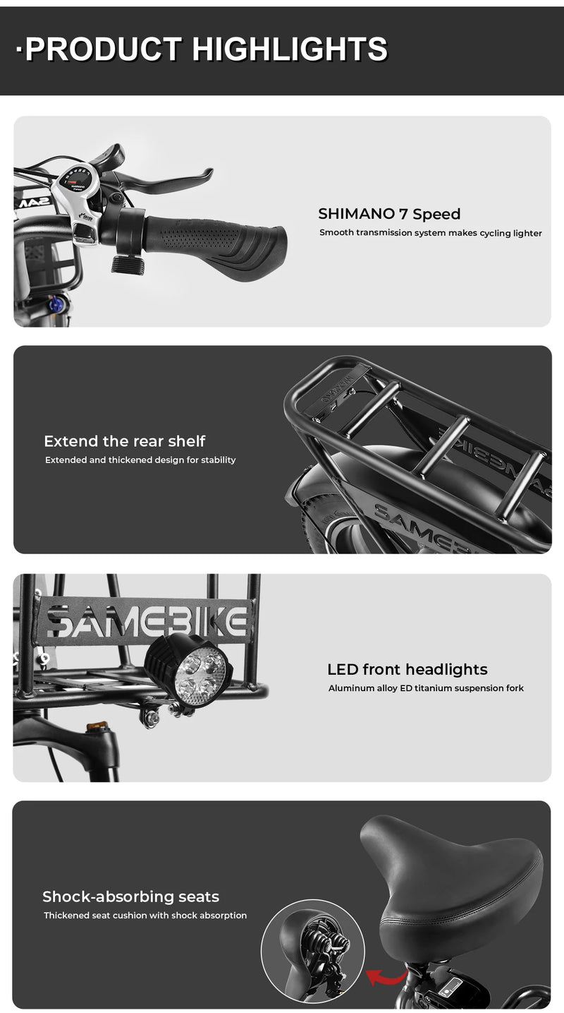 SAMEBIKE C05 Pro Foldable Adult Electric Bicycle 500W 36V 13ah Lithium Battery 20 inch Tire Mountain Off road Electric Bicycle
