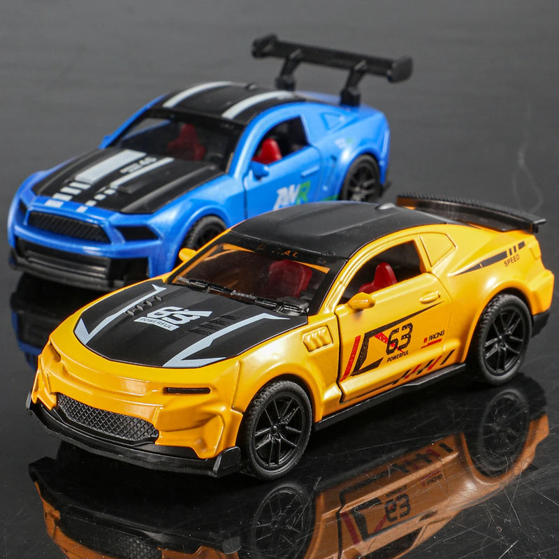 Classic sports car model with pull-back action, toy car model with opening doors, realistic detail design, high-speed action col