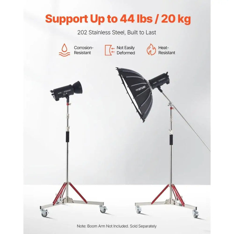 Professional Heavy Duty Adjustable Height Tripod Lighting Stand with Casters Max 10.5ft/320cm