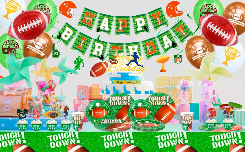 Football Birthday Party Supplies,102pcs Party Decorations&Tableware Set-Football Party Plates Napkins Tablecloth Balloons etc